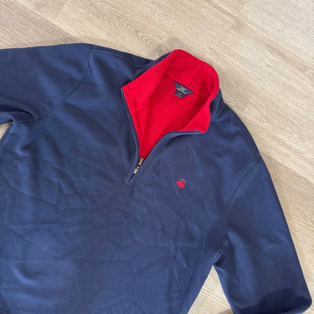 Brooks Brothers Fleece Pullover Mens XXL Navy Blue Red 1/4 Zip 346 Logo